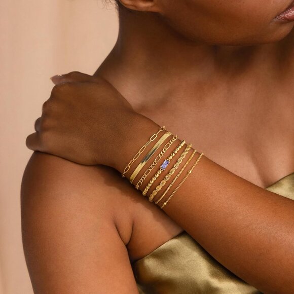 Gold Birthstone Bracelets Stack for Women, 14K Real Gold Plated Beaded Bracelets - Picture 6 of 8